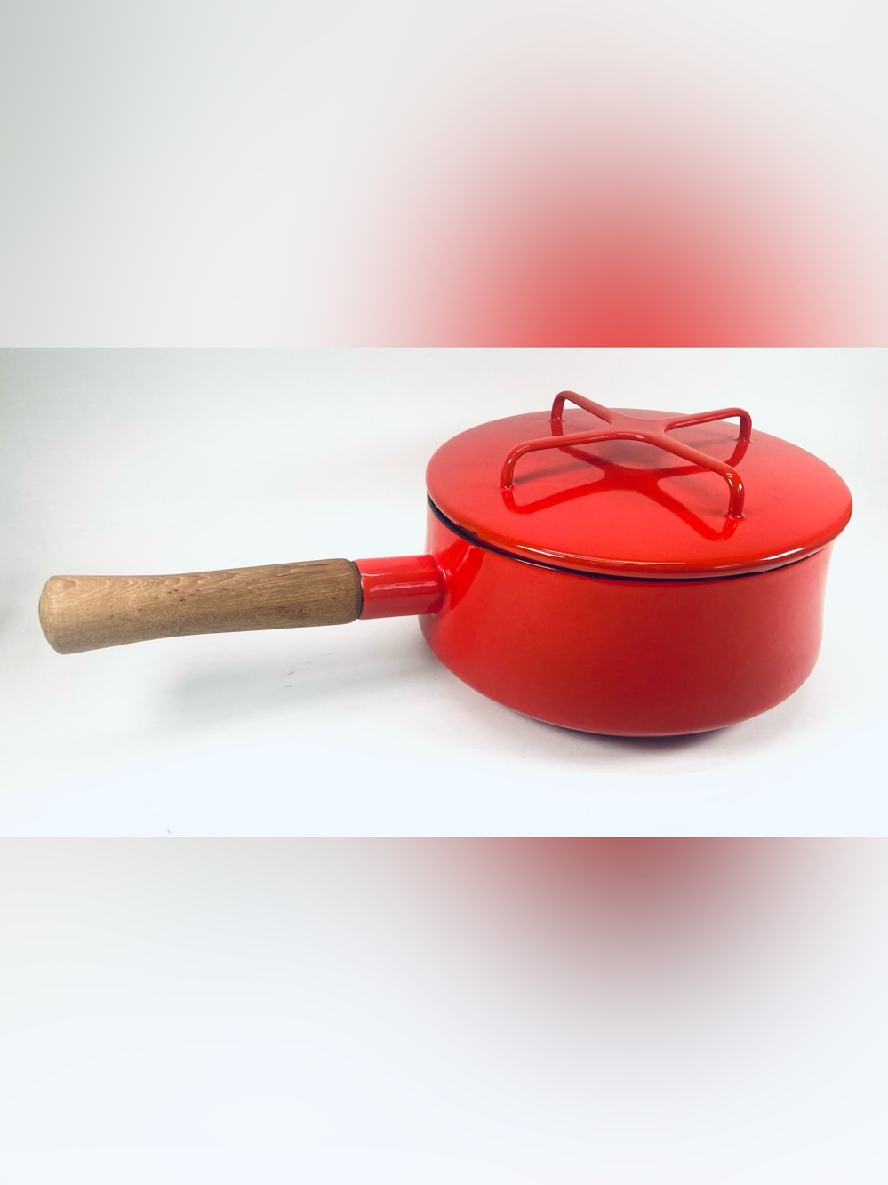 Dansk Kobenstyle Chili Red 2 Qt Metal Enamel Covered Saucepan Teak Handle 7x3.25